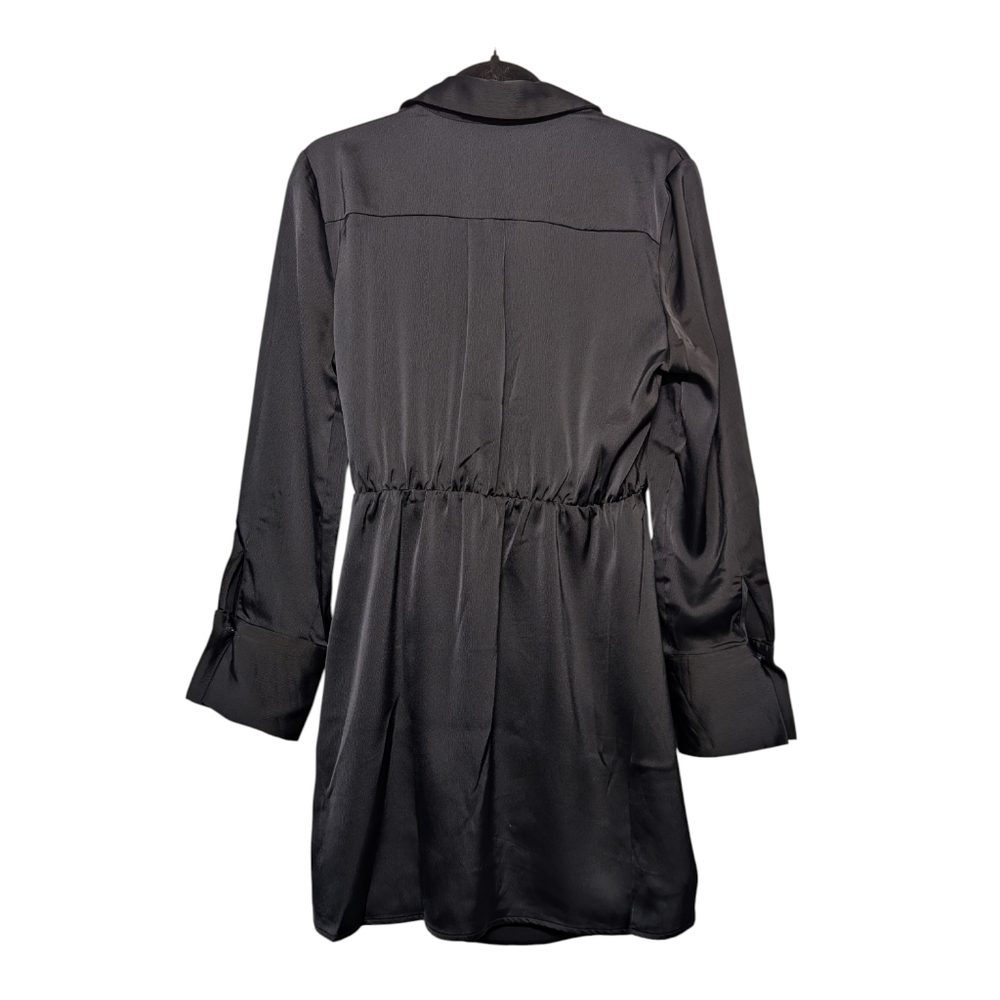 House of Harlow 1960 Black Satin Rhinestone Buckle Wrap Mini Dress | Size S - Picture 7 of 12